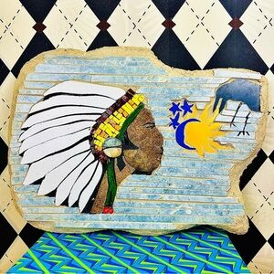 Original Mary Taddie 16” Native American Mosaic Tile Panel Southwest Style